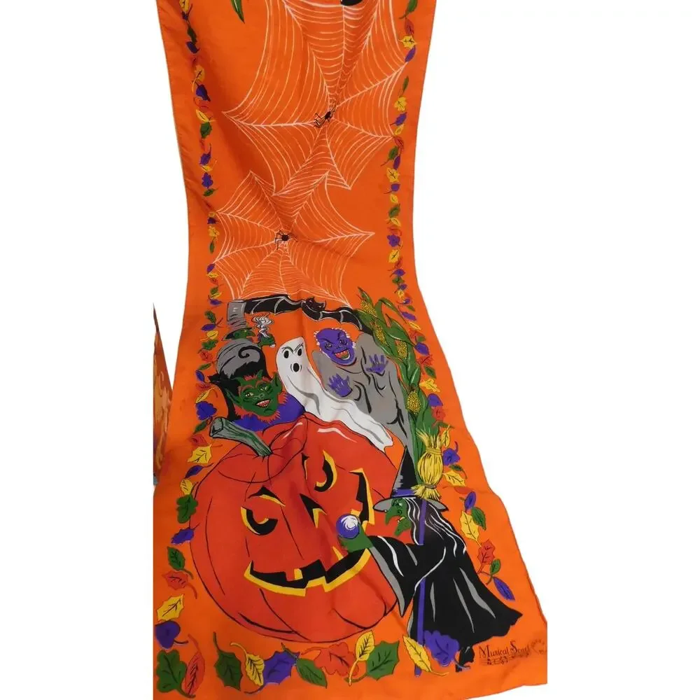 Vintage Accessory Street Halloween Scarf Pumpkin Witch Ghost Spider - Picture 8 of 10